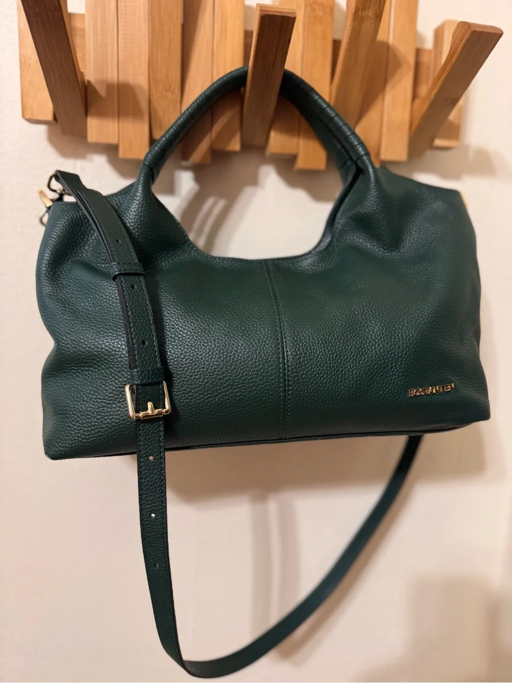 Bostanten Dark Green Leather Crossbody Tote